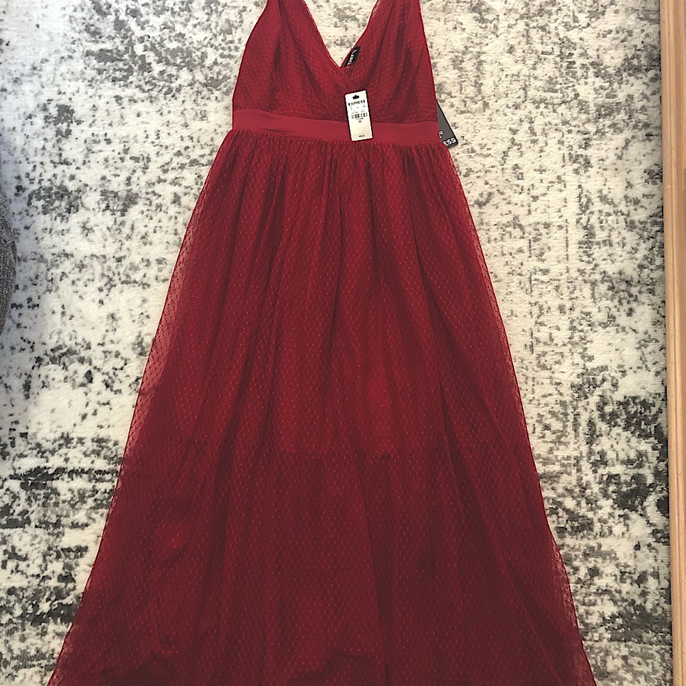 Formal midi dress with tulle overlay